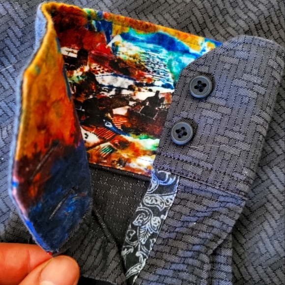 Robert Graham Men's Casual Dress Shirt Long Sleeve Button-Up Black Medium - Picture 3 of 6